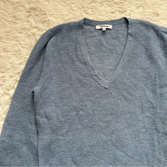 Madewell Sweater Alpaca-Blend Deep V-Neck Long Sleeve Hthr Blue Jeans M - Picture 6 of 12